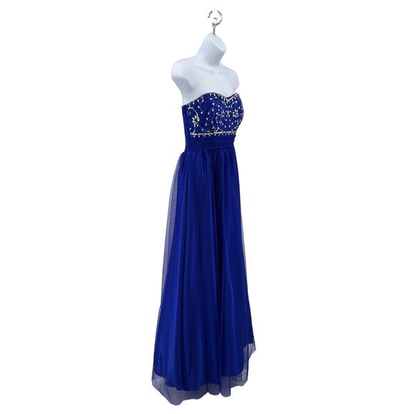 Bee Darlin Royal Blue Formal Gown Jewel/Sequin Sz 7/8 Strapless Prom/Wedding - Picture 4 of 7